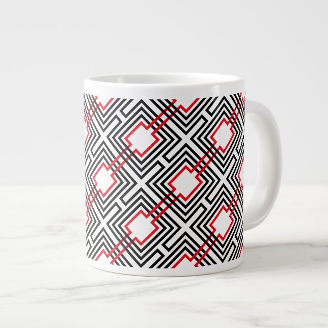 Tasse Géante Géométrique rouge et blanc noir (Devant droit)