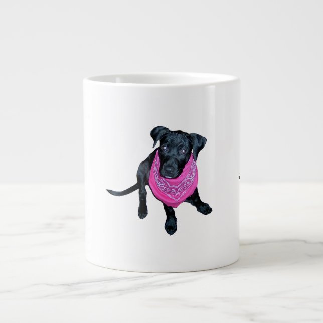 Tasse Géante Image noire de chiot de Bandana de rose de (Devant)