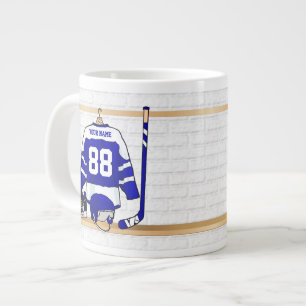 Tasse Géante Jersey de hockey sur glace bleu et blanc personnal
