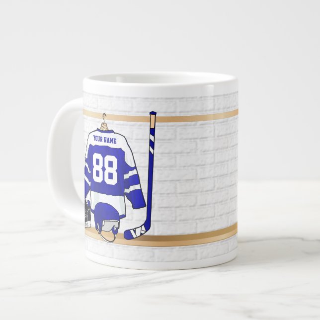 Tasse Géante Jersey de hockey sur glace bleu et blanc personnal (Devant gauche)