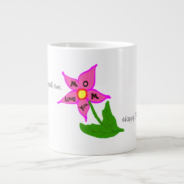 Tasse Géante Joyeuse Fête des Mères Message Fleur Rose (Devant)