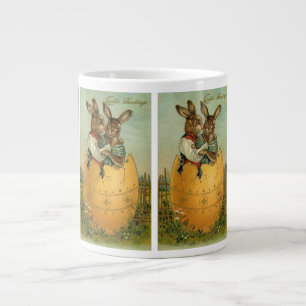 Tasse Géante Lapins dans un œuf d'or, Pâques victorienne vintag