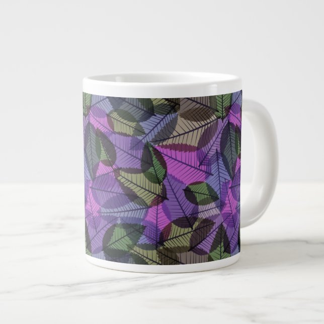 Tasse Géante L'Automne Parsemé De Feuilles Vert Et Rose Violet (Devant droit)