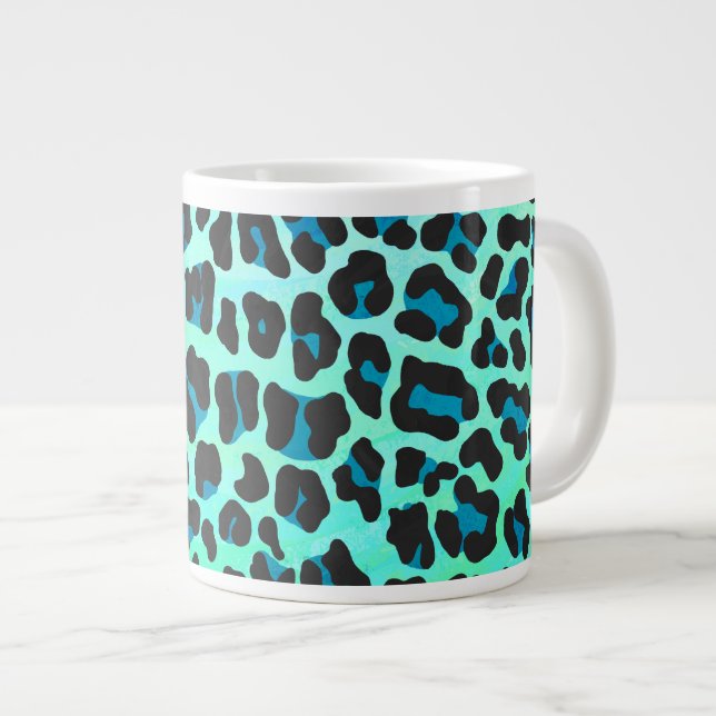 Tasse Géante Léopard noir et Turquoise (Devant droit)