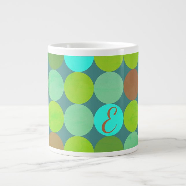 Tasse Géante Lime Vert Turquoise Turquoise & Rust Cercles Monog (Devant)