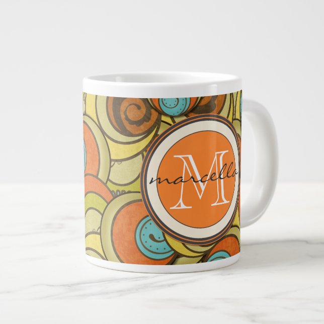 Tasse Géante L'orange bleue Brown entoure le monogramme (Devant droit)