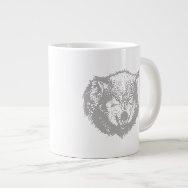 Tasse Géante Loup en colère en gris (Devant droit)