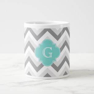 Tasse Géante Lt Deux Gris Blanc Chevron Aqua Monogramme