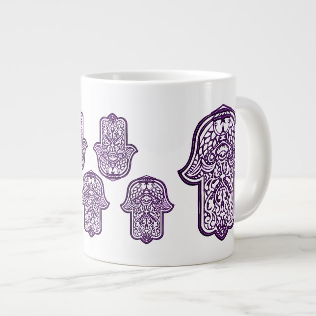 Tasse Géante Main de henné de Hamsa (violet) (Devant droit)