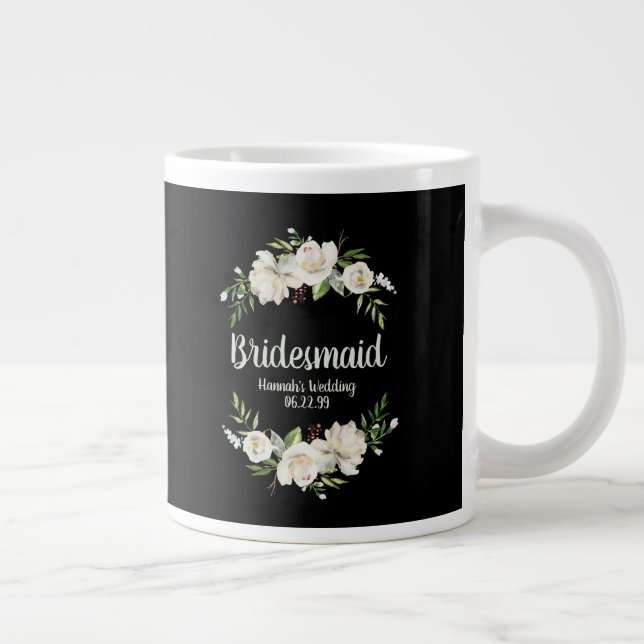 Tasse Géante Mariage floral noir et blanc Bridesmaid Bienvenue (Droite)