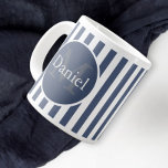 Tasse Géante Masculine Bleu rayé Personnalisé Monogramme<br><div class="desc">Masculine bleu rayé personnalisé monogrammed nom tasse pour vous de personnaliser .. conçu dans les couleurs bleu et blanc cette tasse géante est moderne et élégant .. et est facile à customiser...  prendre votre boisson dans le style avec Equal To Angels / Ricaso produits d'usure maison</div>