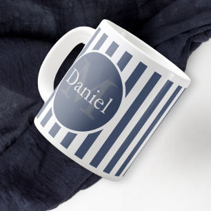 Tasse Géante Masculine Bleu rayé Personnalisé Monogramme