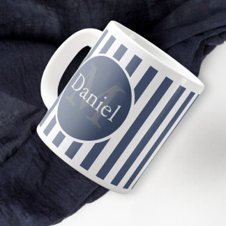 Tasse Géante Masculine Bleu rayé Personnalisé Monogramme