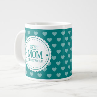 Tasse Géante Meilleure maman au monde Coeurs verts Turquoises e