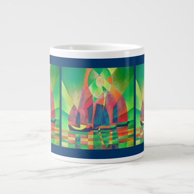 Tasse Géante Mer de vert avec des joncs Abstraits cubes (Devant)