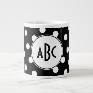 Tasse Géante Monogramme à points polka noirs et blancs