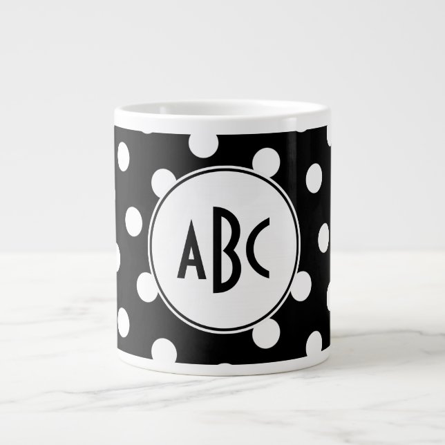 Tasse Géante Monogramme à pois noir et blanc (Devant)