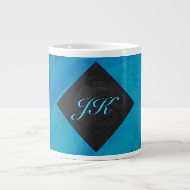 Tasse Géante Monogramme bleu océan et noir (Devant)