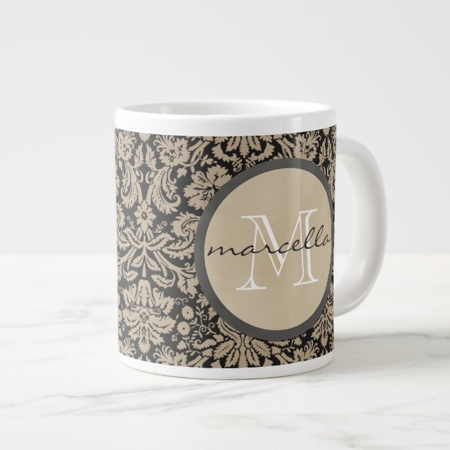 Tasse Géante Monogramme bronzage noir de damassés (Devant droit)