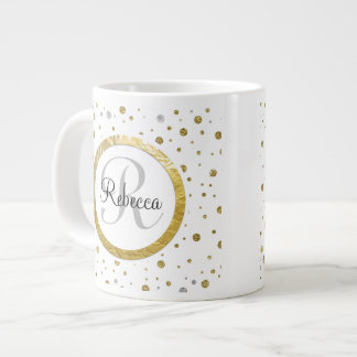 Tasse Géante Monogramme Confetti d'argent/or