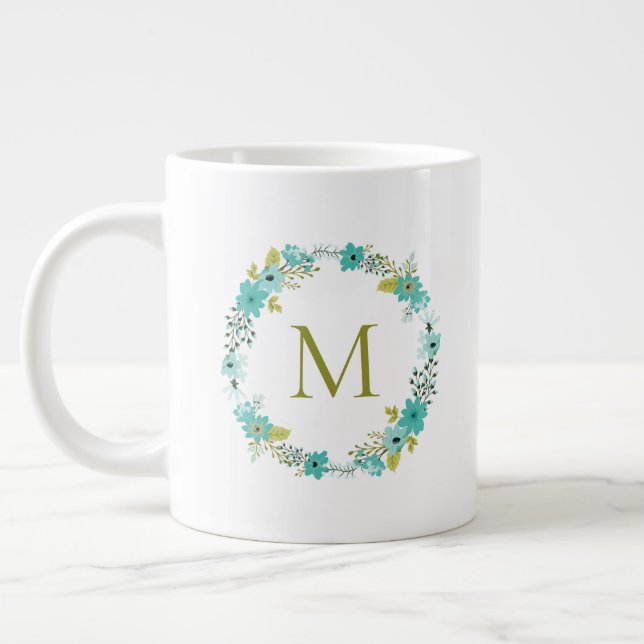 Tasse Géante Monogramme de couronne florale lunaire (Gauche)