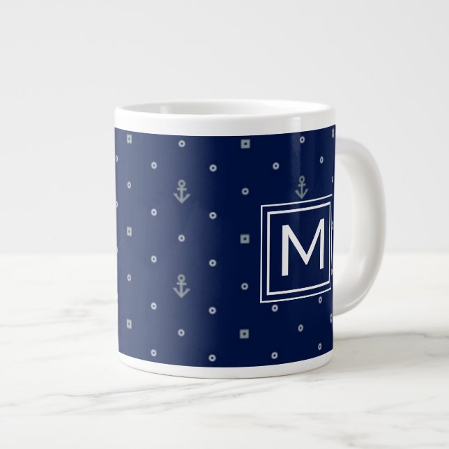Tasse Géante Monogramme du pois Pattern| d'Ancre (Devant droit)