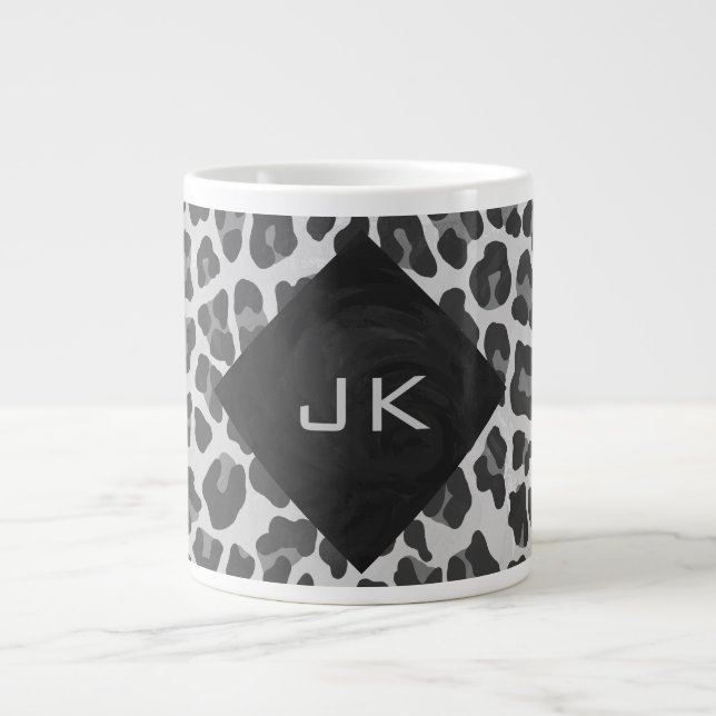 Tasse Géante Monogramme Empreinte de léopard noir et blanc (Devant)