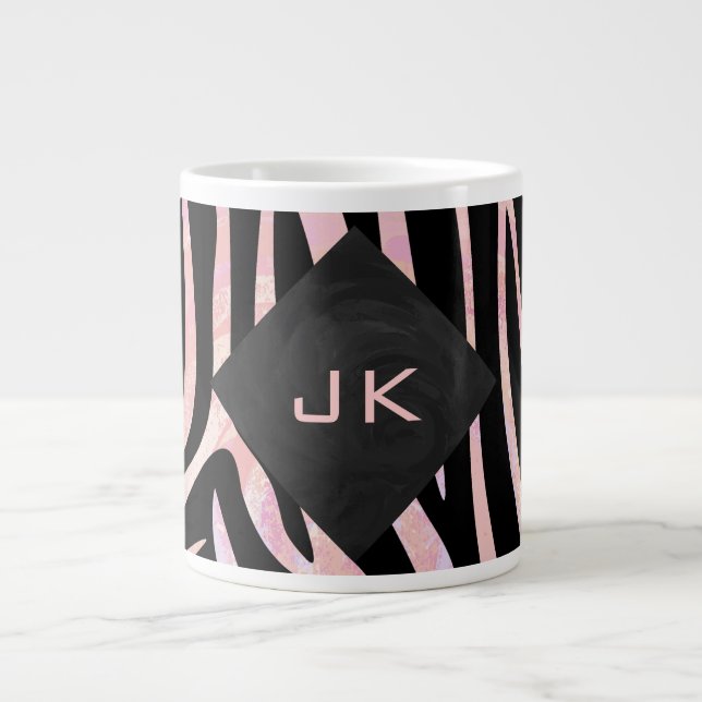 Tasse Géante Monogramme noir et rose Zebra (Devant)