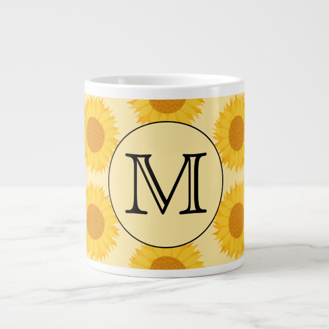 Tasse Géante Monogramme personnalisé, avec tournesol jaune. (Devant)