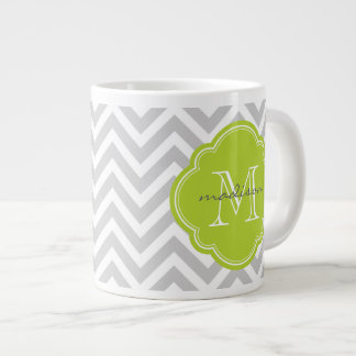 Tasse Géante Monogramme personnalisé gris et vert Chevron