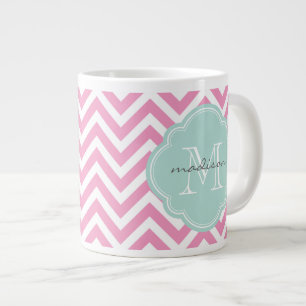 Tasse Géante Monogramme personnalisé Pink and Mint Chevron
