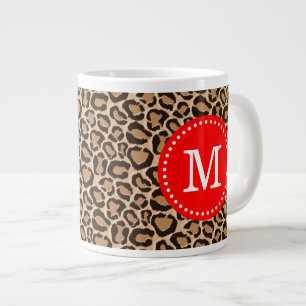 Tasse Géante Monogramme personnalisé rouge et Empreinte de léop