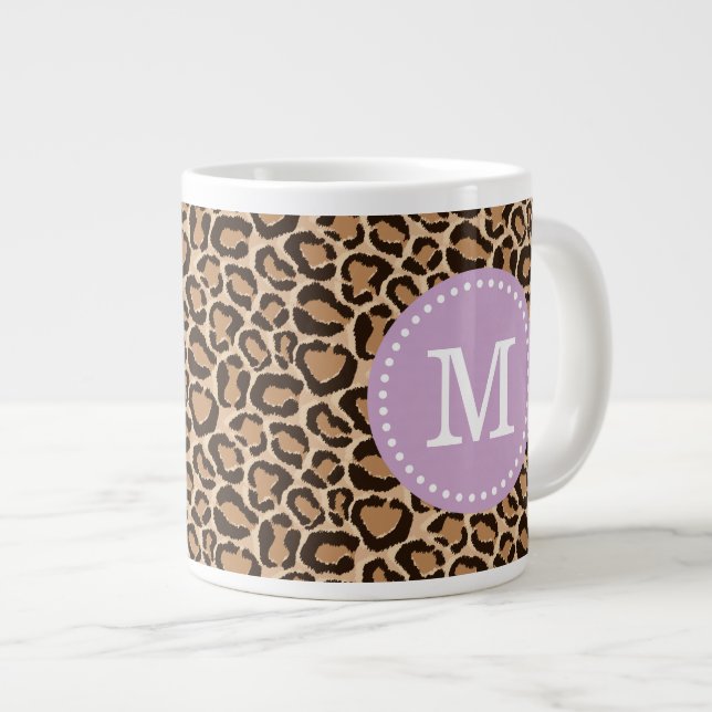 Tasse Géante Monogramme personnalisé violet et Empreinte de léo (Devant droit)