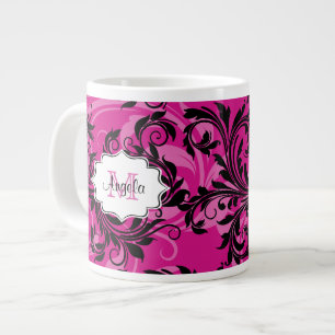 Tasse Géante Monogramme Pink et Noir Scrolled Jumbo 20 oz.Mug