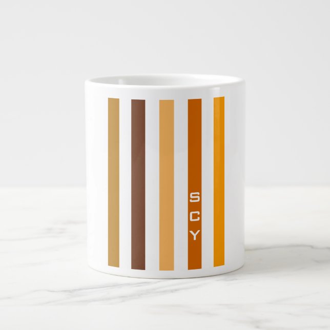 Tasse Géante Monogramme rayures verticales orange marron clair (Devant)