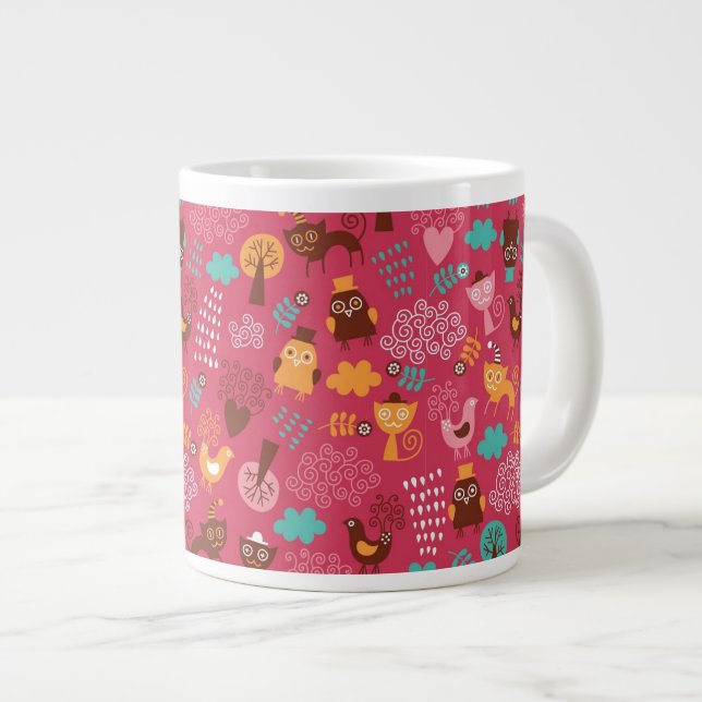 Tasse Géante Motif avec les oiseaux et les chats mignons (Devant droit)