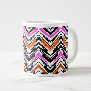 Tasse Géante Motif Chevron De Main Noire, Orange Et Rose