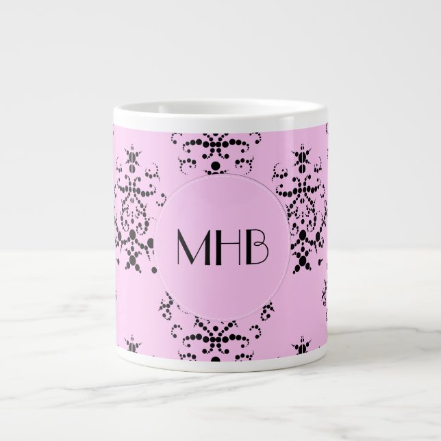 Tasse Géante Motif Damas, Damas rose, Monogramme (Devant)