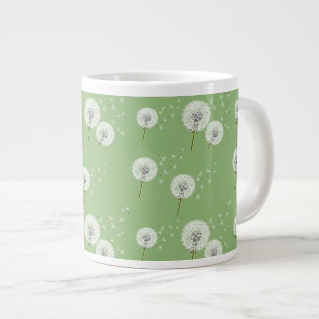 Tasse Géante Motif Dandelion sur Green Arrière - plan (Devant droit)