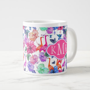 Tasse Géante Motif d'aquarelle tropicale  Monogramme