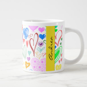 Tasse Géante Motif De Coeurs, Coeurs Colorés, Votre Nom