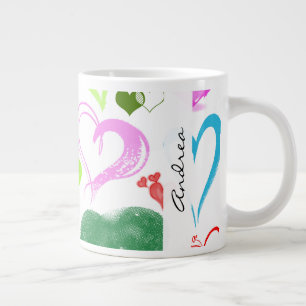 Tasse Géante Motif De Coeurs, Coeurs Colorés, Votre Nom