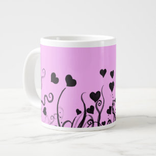 Tasse Géante Motif De Coeurs, Coeurs Noirs, Points, Amour, Rose