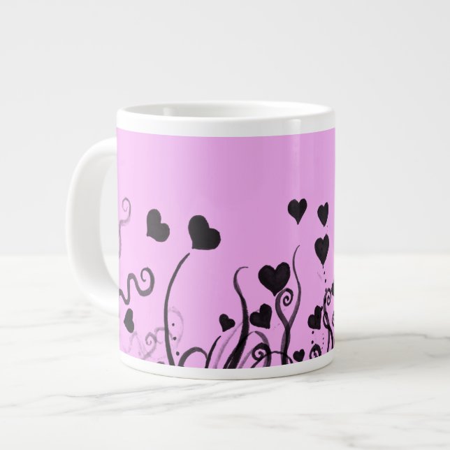 Tasse Géante Motif De Coeurs, Coeurs Noirs, Points, Amour, Rose (Devant gauche)