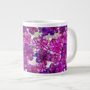 Tasse Géante Motif De Fleurs Abstraites Roses Et Violettes