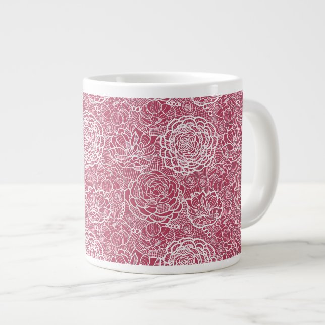 Tasse Géante motif de fleurs en dentelle bleue (Devant droit)