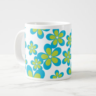 Tasse Géante Motif De Fleurs, Fleurs Bleues, Fleurs Vertes