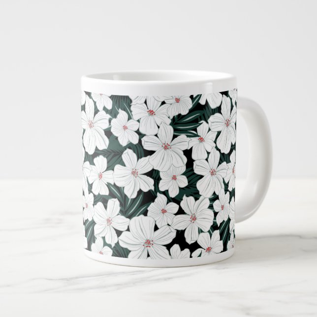 Tasse Géante Motif de fleurs tropical blanc (Devant droit)