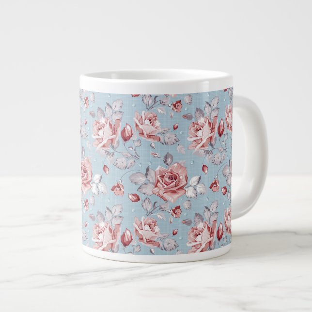 Tasse Géante Motif de papier peint d'élégance des roses roses 2 (Devant droit)