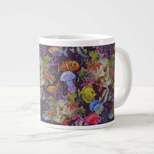 Tasse Géante Motif de Sea Life Grunge (Devant droit)
